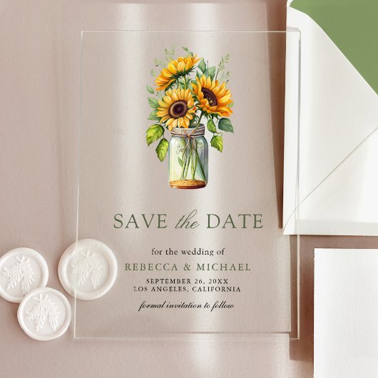Invitations En Acrylique Fleurs de soleil rustiques Mason Jar Mariage Sauve
