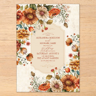 Invitations En Acrylique Fleurs de terre cuite rouille Mariage automnal ora