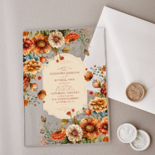 Invitations En Acrylique Fleurs de terre cuite rouille mariage automnal ora
