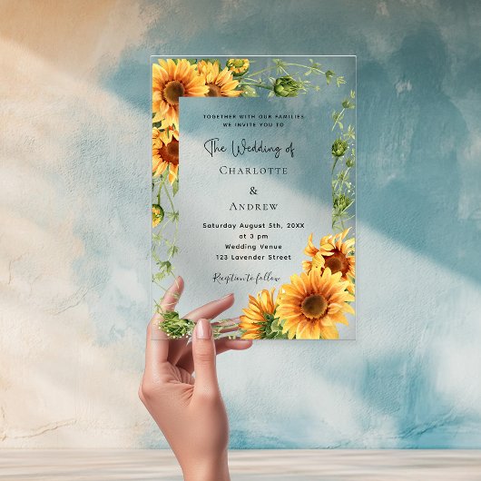 Invitations En Acrylique Fleurs de tournesol clair mariage
