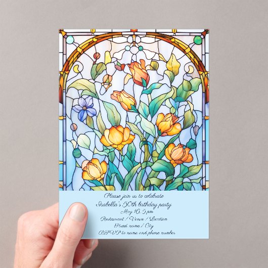Invitations En Acrylique Fleurs de verre tendues Fête d'anniversaire (In situ (ordinateur de poche))