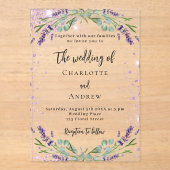 Invitations En Acrylique Fleurs de violette de lavande eucalyptus mariage (Recto)