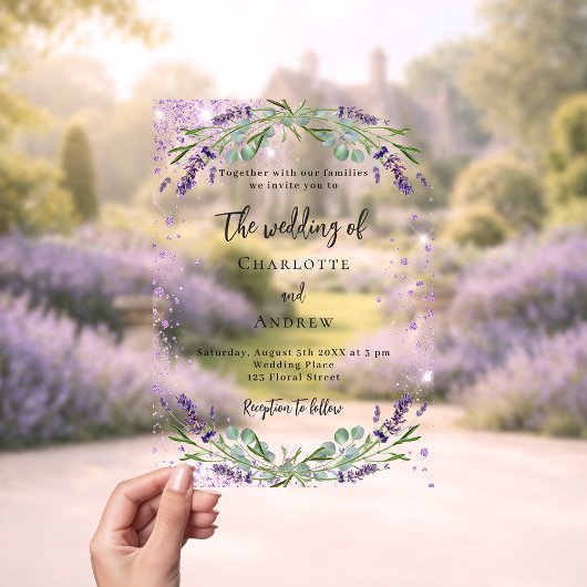 Invitations En Acrylique Fleurs de violette de lavande eucalyptus mariage