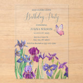 Invitations En Acrylique Fleurs d'Iris 16e fête d'anniversaire (Recto)