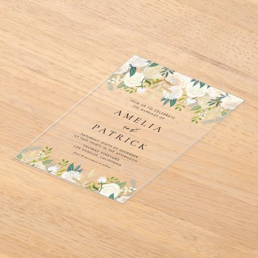 Invitations En Acrylique Fleurs d'ivoire d'aquarelle avec Mariage de verdur (Poser)