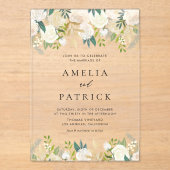 Invitations En Acrylique Fleurs d'ivoire d'aquarelle avec Mariage de verdur (Recto)