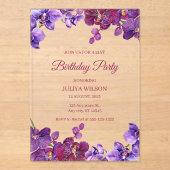 Invitations En Acrylique Fleurs d'orchidées Fête d'anniversaire (Recto)