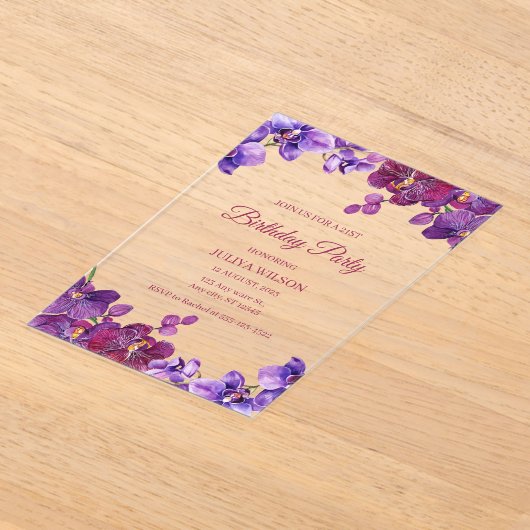 Invitations En Acrylique Fleurs d'orchidées Fête d'anniversaire (Poser)