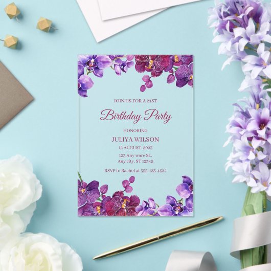 Invitations En Acrylique Fleurs d'orchidées Fête d'anniversaire (Insitu (Mariage))