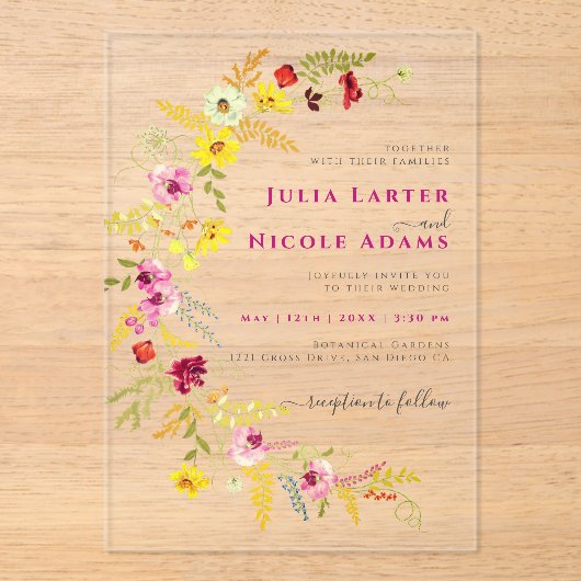 Invitations En Acrylique Fleurs d'orchidées violettes roses Mariage de cour (Recto)