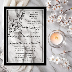Invitations En Acrylique Fleurs élégantes de printemps Mariage Formel Noir