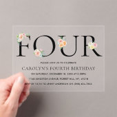 Invitations En Acrylique Fleurs Élégantes Simplement Quatre 4e Anniversaire (In situ (ordinateur de poche))