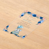 Invitations En Acrylique Fleurs, éléphant porte bébé Shower (Poser)
