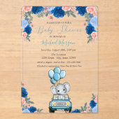 Invitations En Acrylique Fleurs, éléphant porte bébé Shower (Recto)