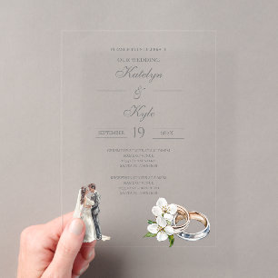 Invitations En Acrylique Fleurs en acrylique avec alliance Mariage Espagnol
