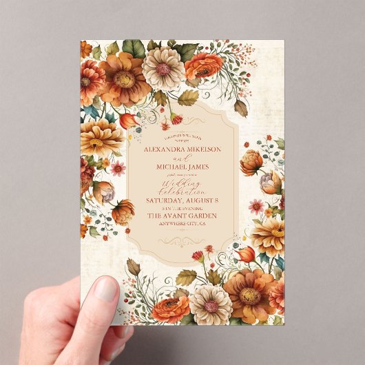 Invitations En Acrylique Fleurs en terre cuite rouille Mariage de automne o (In situ (ordinateur de poche))