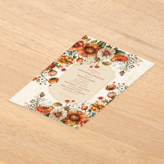 Invitations En Acrylique Fleurs en terre cuite rouille Mariage de automne o (Poser)