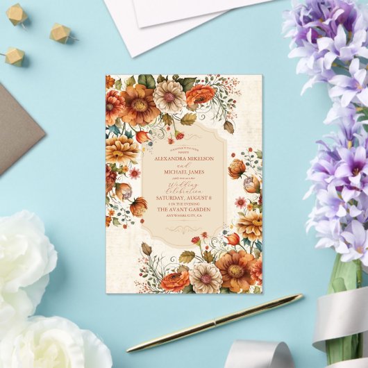 Invitations En Acrylique Fleurs en terre cuite rouille Mariage de automne o (Insitu (Mariage))