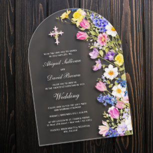 Invitations En Acrylique Fleurs fraîches de prairie Arche de mariage