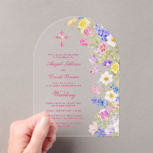Invitations En Acrylique Fleurs fraîches de prairie Arche Mariage religieux