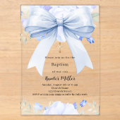 Invitations En Acrylique Fleurs garçon arc bleu baptême clair (Recto)