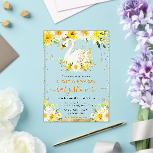 Invitations En Acrylique Fleurs jaunes de marguerites à l'aquarelle Baby Sh