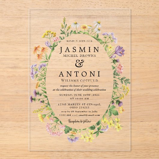 Invitations En Acrylique Fleurs Mariage de feuillage de chute (Recto)