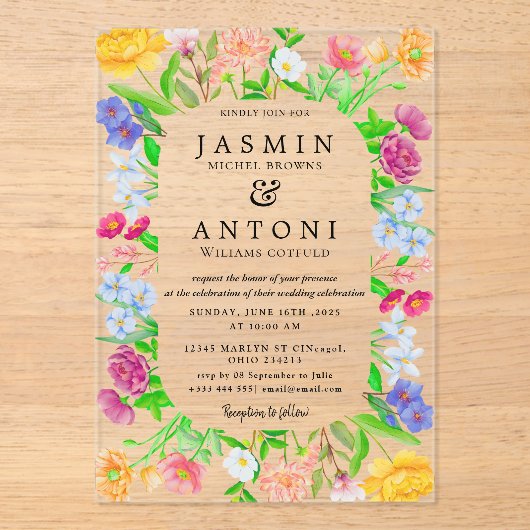 Invitations En Acrylique Fleurs Mariage de feuillage de chute (Recto)
