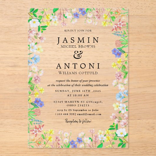 Invitations En Acrylique Fleurs Mariage de feuillage de chute (Recto)