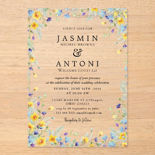 Invitations En Acrylique Fleurs Mariage de feuillage de chute (Recto)