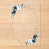Invitations En Acrylique Fleurs marines, Fleurs bleues, Verdure, Baby showe (Recto)