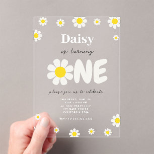 Invitations En Acrylique Fleurs Mignonnes Bohèmes Moderne Daisy 1er Anniver
