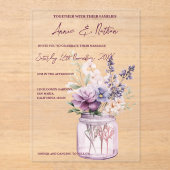 Invitations En Acrylique Fleurs mignonnes Violettes En Mariage Floral Mason (Recto)