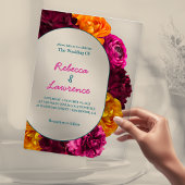 Invitations En Acrylique Fleurs modernes rose vert jaune