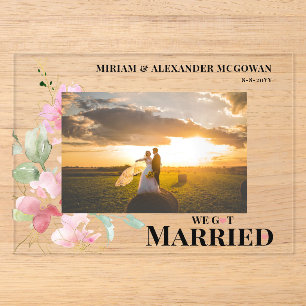 Invitations En Acrylique Fleurs Nous nous sommes mariés Annonce de mariage