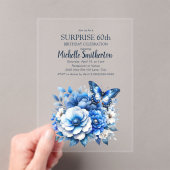 Invitations En Acrylique Fleurs papillons bleues Surprise 60e anniversaire (In situ (ordinateur de poche))