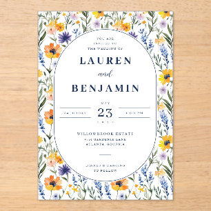 Invitations En Acrylique Fleurs pastel joyeuses
