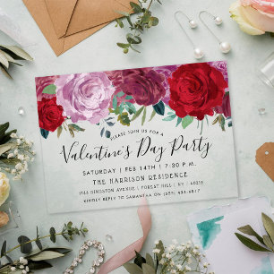 Invitations En Acrylique Fleurs Romantiques Fête de la Saint-Valentin