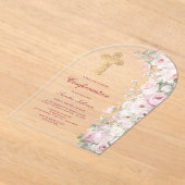 Invitations En Acrylique Fleurs Rose Pâle Arche Confirmation (Poser)