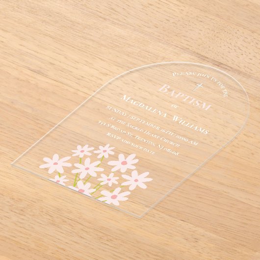 Invitations En Acrylique fleurs rose pâle Baptême (Poser)