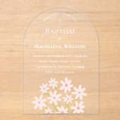 Invitations En Acrylique fleurs rose pâle Baptême (Recto)