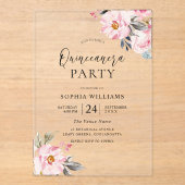 Invitations En Acrylique Fleurs rose pâle Douce Quinceanera Party (Recto)