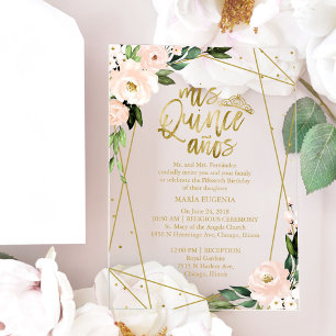 Invitations En Acrylique Fleurs rose poudré géométrique Quinceañera