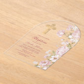 Invitations En Acrylique Fleurs Roses Arche Baptême (Poser)