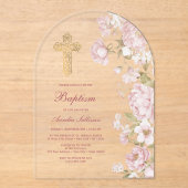 Invitations En Acrylique Fleurs Roses Arche Baptême (Recto)