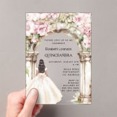 Invitations En Acrylique Fleurs roses arche robe blanche clair Quinceanera (In situ (ordinateur de poche))