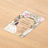 Invitations En Acrylique Fleurs roses arche robe blanche clair Quinceanera (Poser)