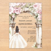 Invitations En Acrylique Fleurs roses arche robe blanche clair Quinceanera (Recto)