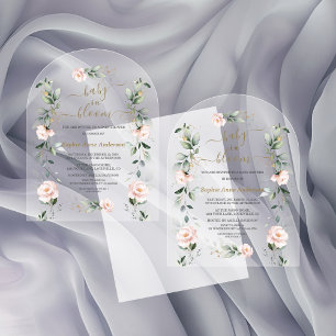 Invitations En Acrylique Fleurs roses Blush Gold Girl en Fleur