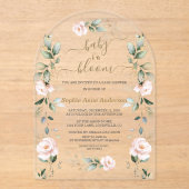 Invitations En Acrylique Fleurs roses Blush Gold Girl en Fleur (Recto)
